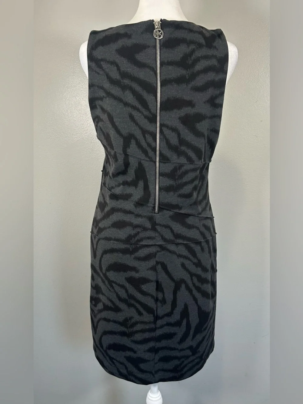 Michael Kors Sleeveless Dress Zipper Accents Zebra Animal Print Edgy